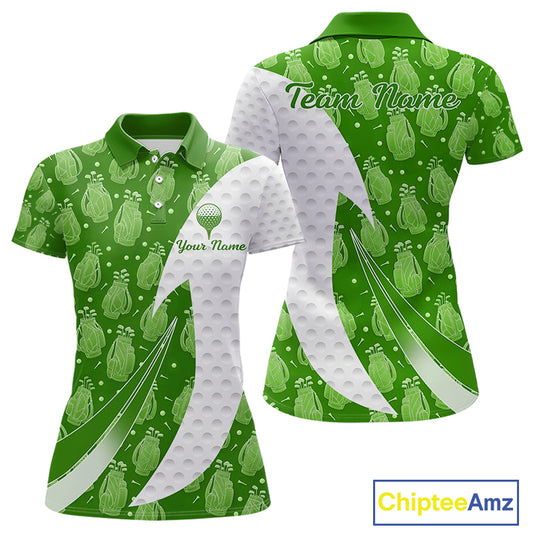 Green Golf Pattern Polo Golf Shirt For Women Custom Ladies Golf Clothes, Best Golf Gifts NBT572