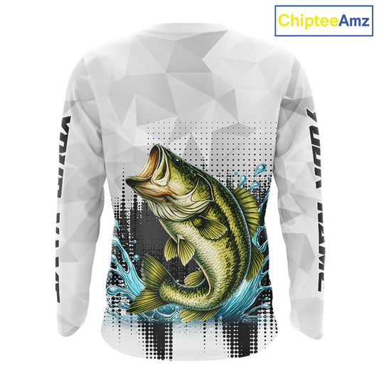 White Camo Bass Fishing Custom Name Long Sleeve Fishing Shirts With UV Protection NBT462