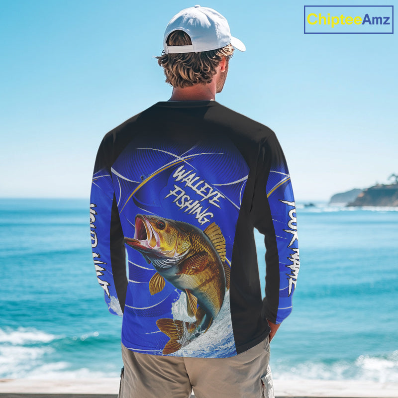 Personalized Walleye Long Sleeve Fishing Shirts UV Protection Tournament Jersey, Walleye Fishing Shirts NBT366