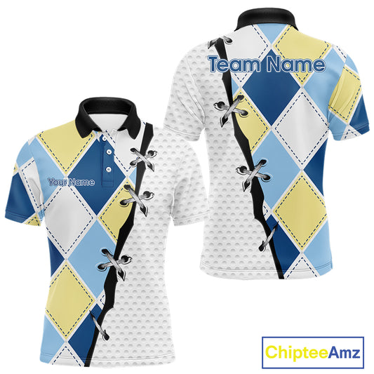 Custom mens golf polo shirt with personalized name and team - detail view