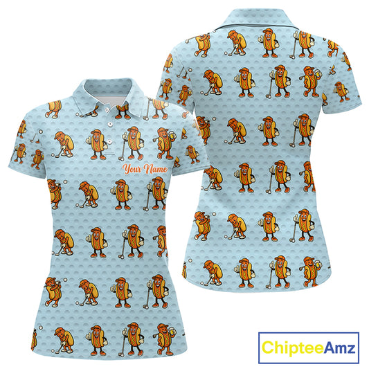 Funny Hotdog Womens Golf Polo Shirt, Custom Sausage Print Golf Polo, Golf Shirts For Team NBT492