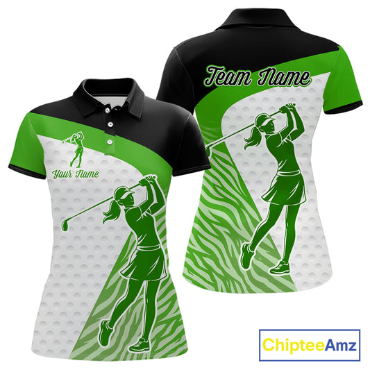 Green Zebra Pattern Womens Golf Polo Shirts Custom Name Gift For Golf Lovers NBT581