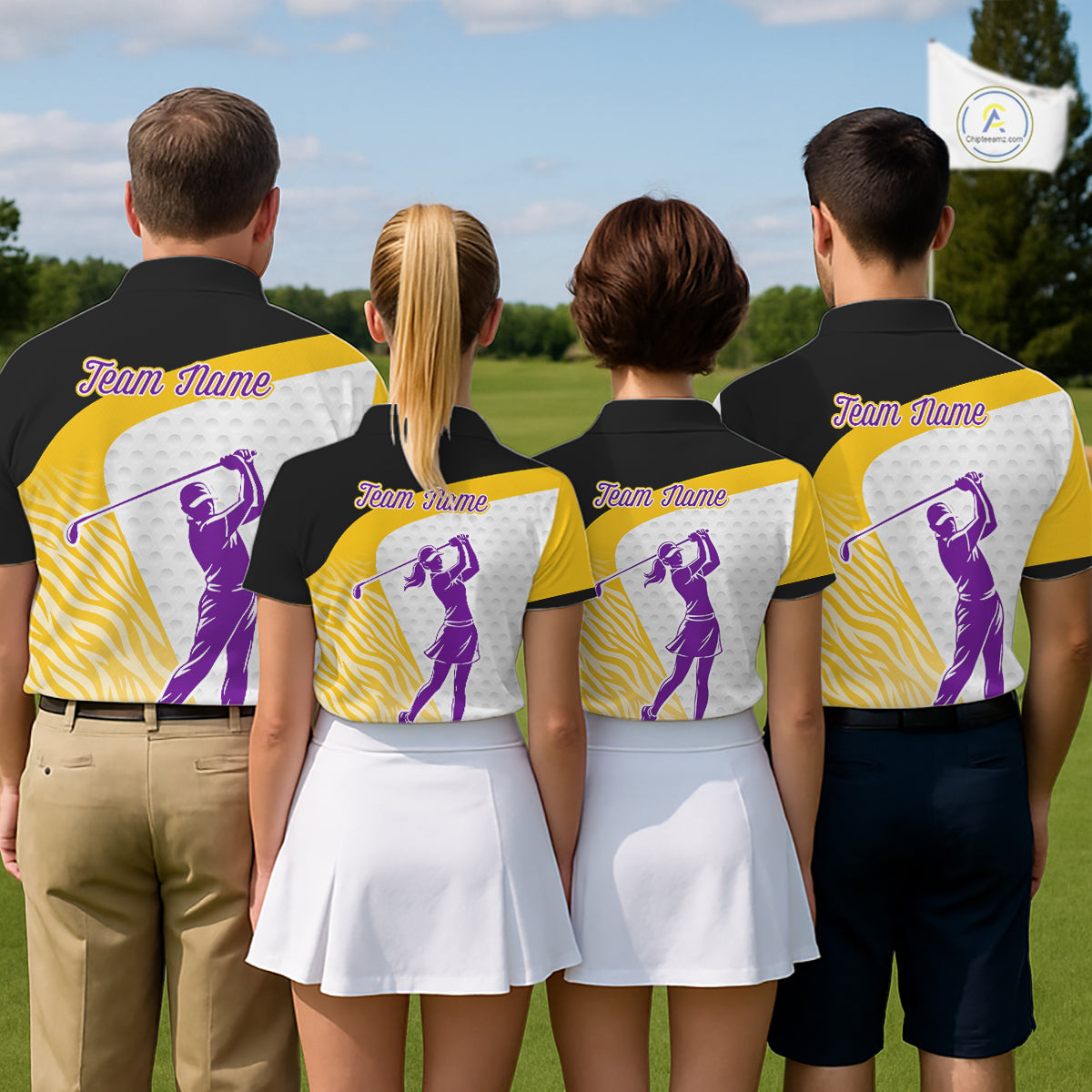 Yellow & Purple Zebra Pattern Mens Golf Polo Shirts Custom Name Gift For Golf Lovers NBT583