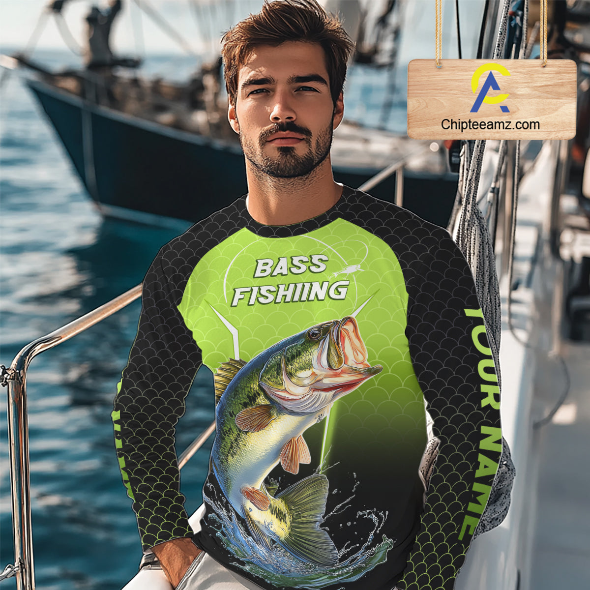 Custom Fish Scale Largemouth Bass Fishing Custom Name UV Fishing Shirts For Men, Bass Fishing Shirts NBT369