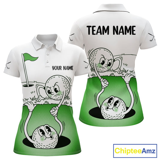 Green Funny Golf Rescue Team Polo Shirt Custom Name, Golf Ball Cartoon Polo, Golf Gifts NBT602
