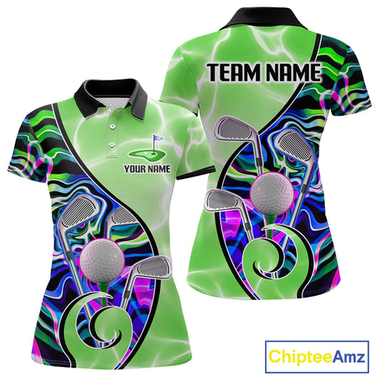Womens Golf Polo Shirt Holographic Marble Golf Pattern For Team, Golf Attire For Women|Green NBT725