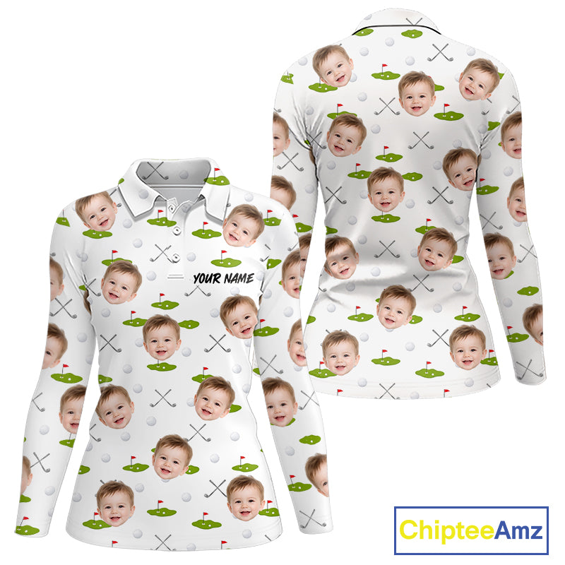 Personalized Face & Name Golf Polo Shirt For Women, Best Mom Golf Shirt, Mother's Day Gift Polo|White NBT661