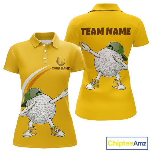 Yellow Funny Golf Ball Custom Team Polo Shirt, Personalized Womens Golf Polo Shirt, Golf Lovers Gift NBT606
