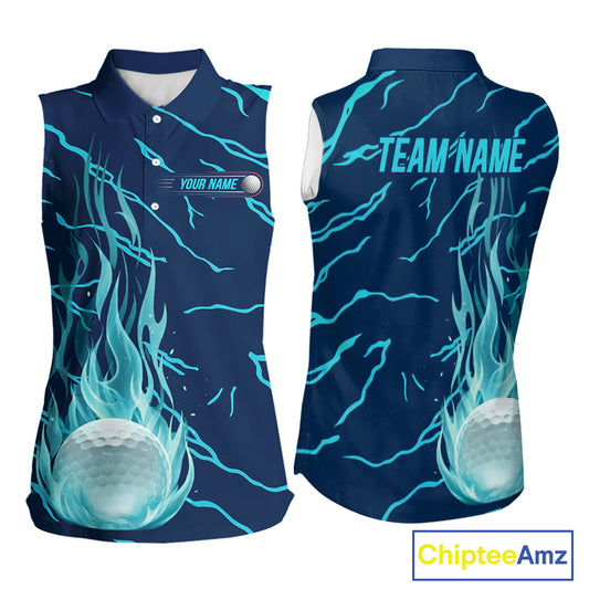 back view of green flame pattern womens sleeveless golf polo matching golf outfit