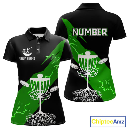 Green Womens Disc Golf Polo Shirts Custom Thunder Lightning Team Disc Golf Jerseys, Disc Golf Gifts NBT651
