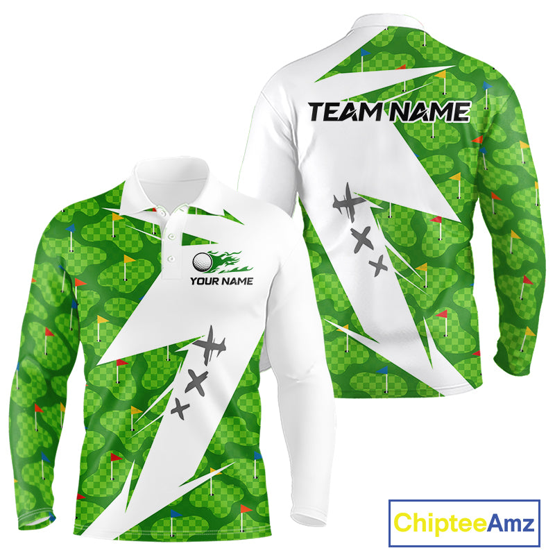 Green And White Golf Pattern Polo Golf Shirt For Men Custom Mens Golf Clothes, Golf Gifts NBT677