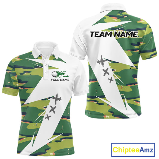 Green And White Retro Golf Pattern Polo Golf Shirt For Men Custom Mens Golf Clothes, Golf Gifts NBT678