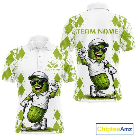 Funny Pickles Mens Golf Polo Shirt, Matching Golf Polo, Argyle Pattern Golf Shirts For Mens NBT611