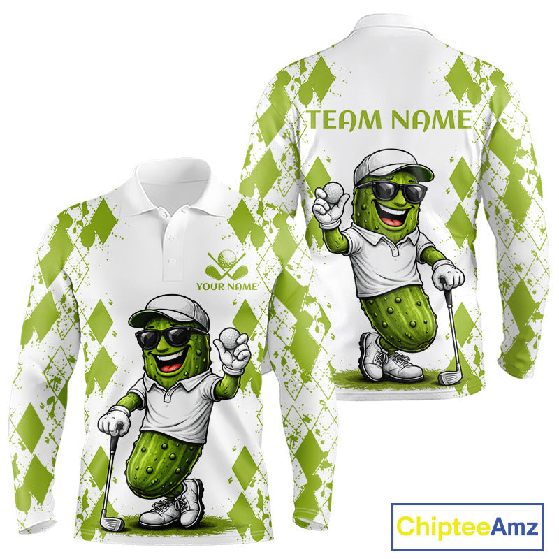 Funny Pickles Mens Golf Polo Shirt, Matching Golf Polo, Argyle Pattern Golf Shirts For Mens NBT611