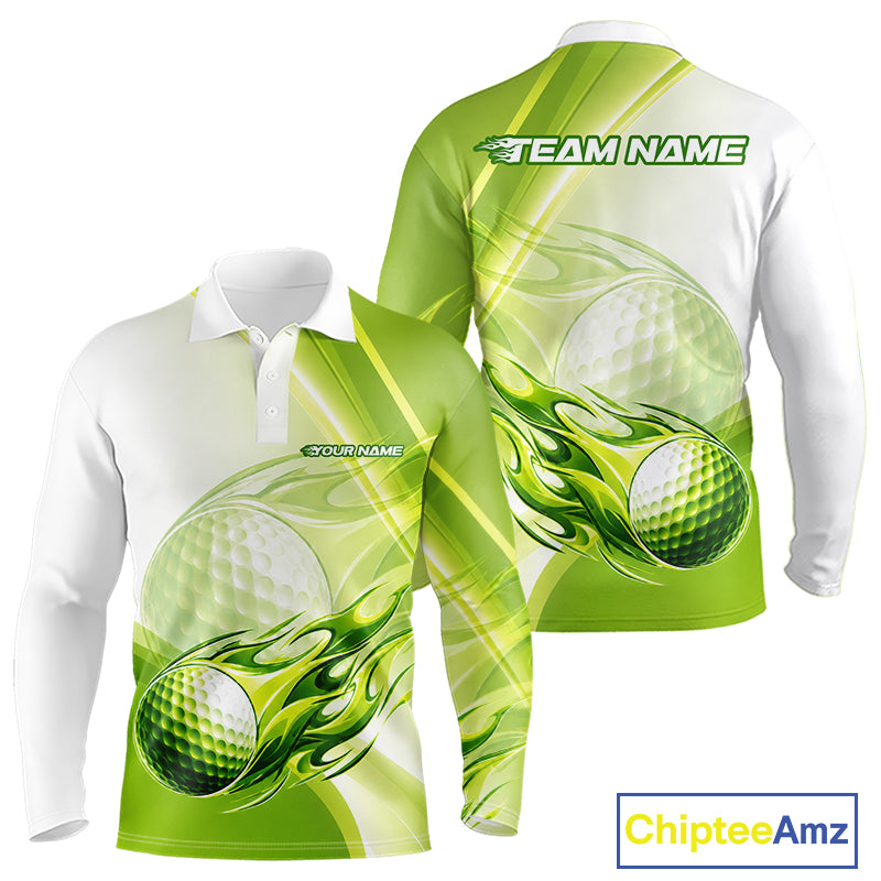 Green Flame Golf Ball Polo Shirts For Men Custom Golf Team Shirts Golfer Outfit NBT983