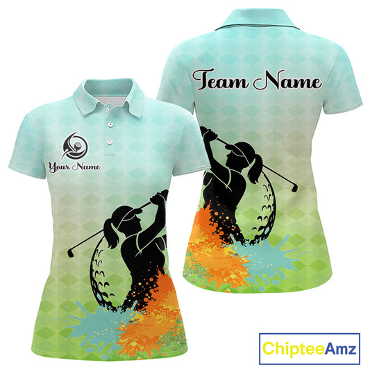 Womens Golf Polo Shirt Colorful Argyle Pattern Custom Name And Team Name Golf Shirt, Golfing Gifts NBT559