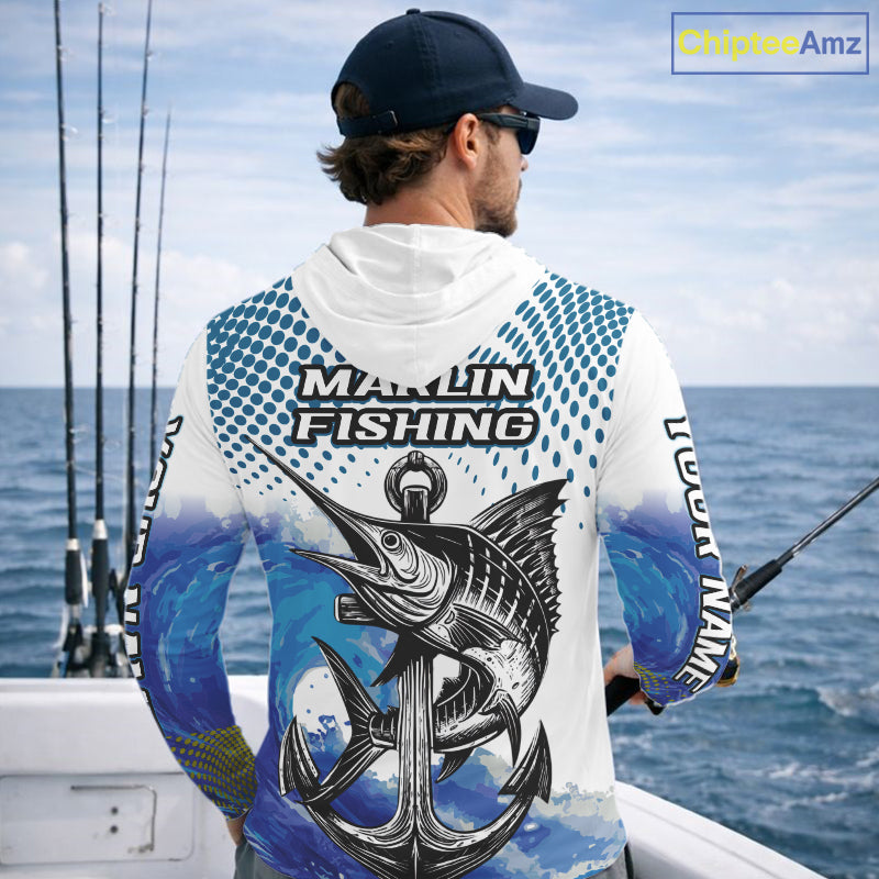 Personalized Blue Marlin Fishing Hood Saltwater Fish Custom Name Tournament Fishing Shirts NBT368