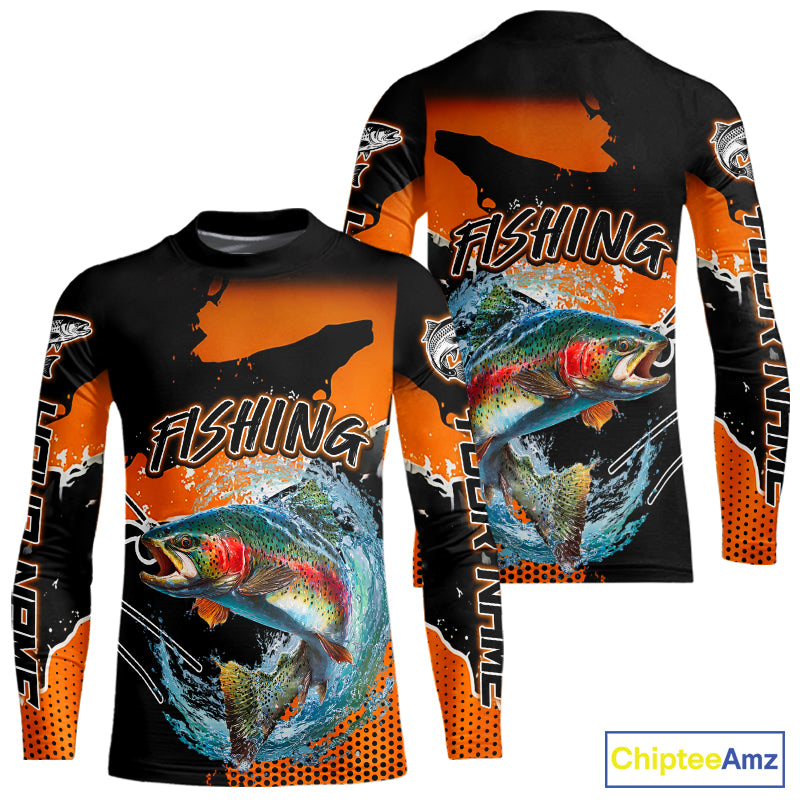 Rainbow Trout Fishing Custom Orange Kid Long Sleeve Fishing Shirts, Trout Tournament Fishing Jerseys NBT343