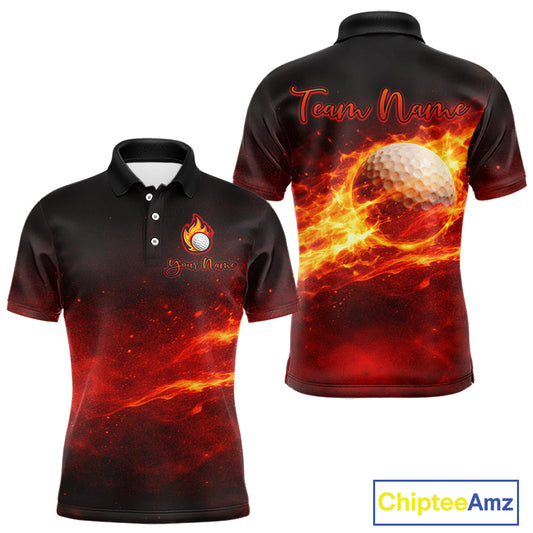 Mens Golf Polo Shirts Golf Ball Fire Custom Name, Golf Shirts For Men, Mens Golf Top NBT548