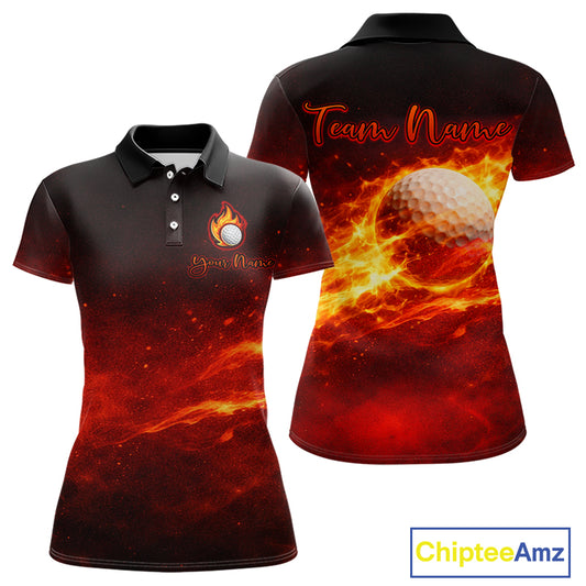 Womens Golf Polo Shirts Golf Ball Fire Custom Name, Golf Shirts For Women, Ladies Golf Top NBT548