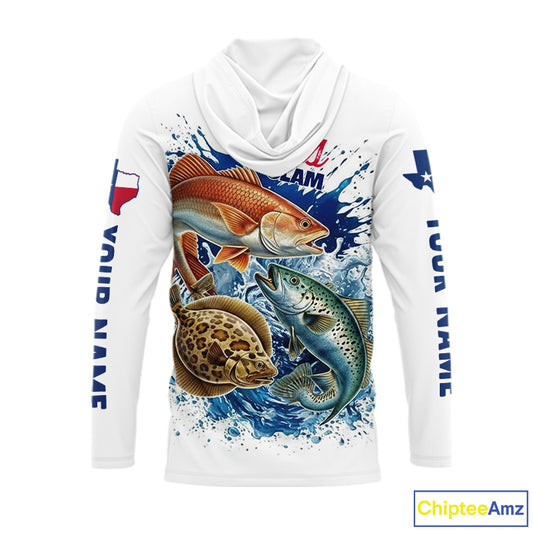 Texas Slam Fishing Trout, Redfish, Flounder Long Sleeve Hooded Fishing Shirts, Texas Flag Fishing Jerseys NBT445