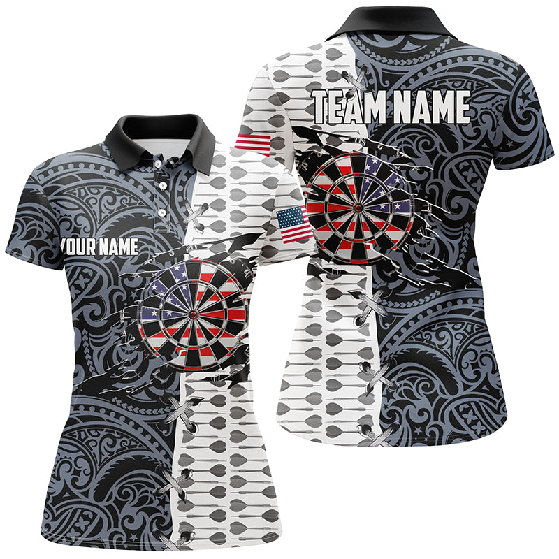 Split Tribal American Flag Women Darts Polo Shirts Custom Patriotic Darts Shirt For Women LDT0819