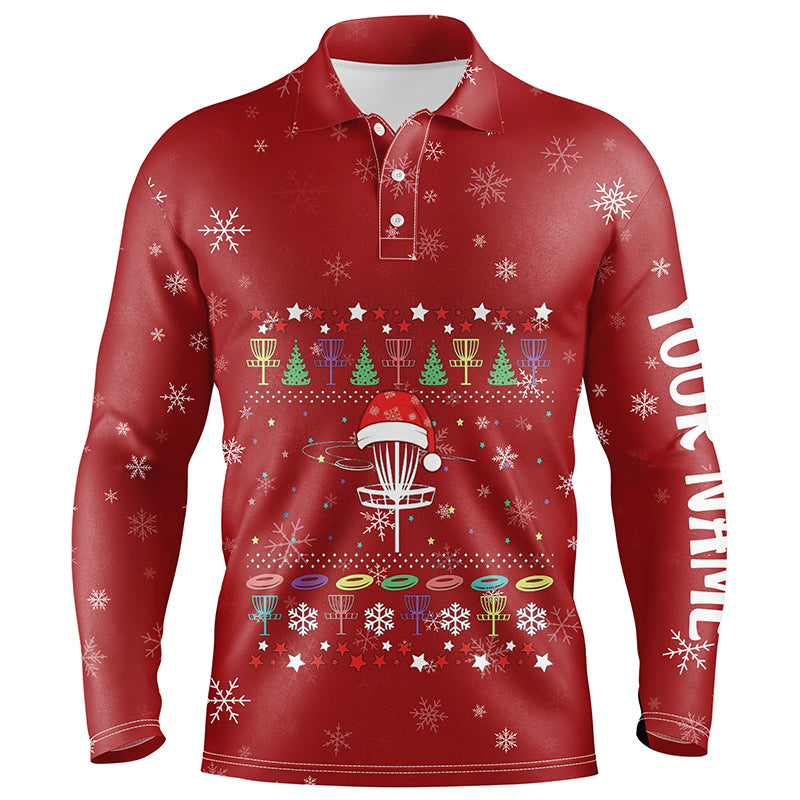 Personalized Mens Disc Golf Basket Red Christmas Polo Shirt Custom Cool Disc Golf Gifts For Men LDT0828