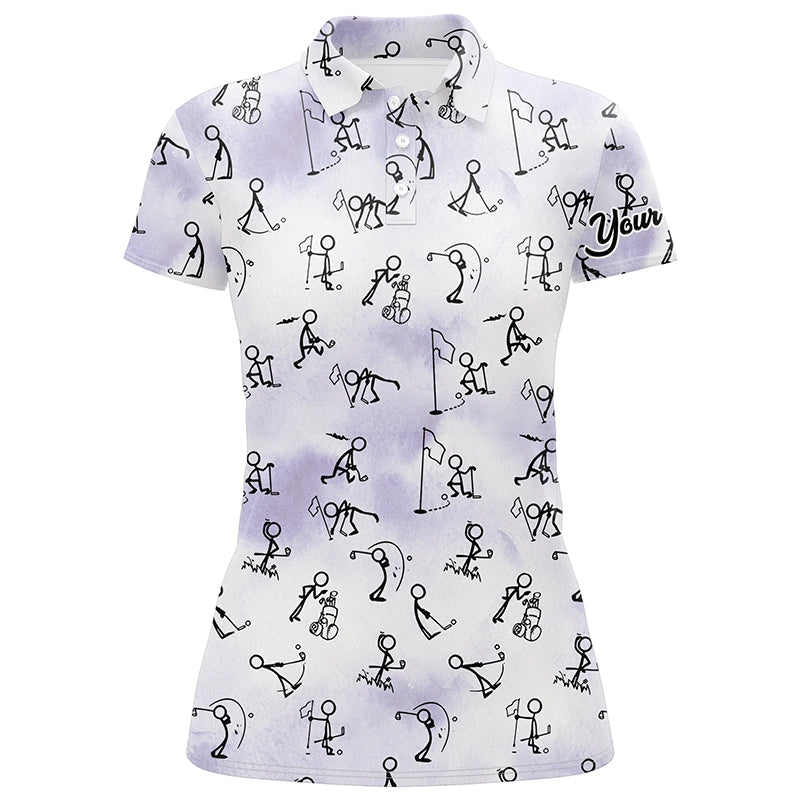 Blue Stick Figures Playing Golf Seamless Polo Shirt Custom Golf Shirts For Women Golf Gifts LDT0386