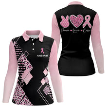 Load image into Gallery viewer, Black & Pink Leopard Pattern Golf Polo Shirts Breast Cancer Pink Ribbon Golf Shirts For Women LDT1352