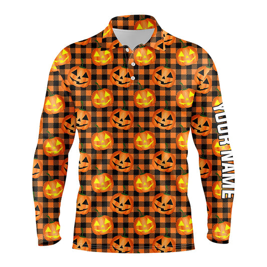 Halloween Pumpkin Seamless Orange Mens Golf Polo Shirts Custom Golf Shirts For Men Golf Gifts LDT0504
