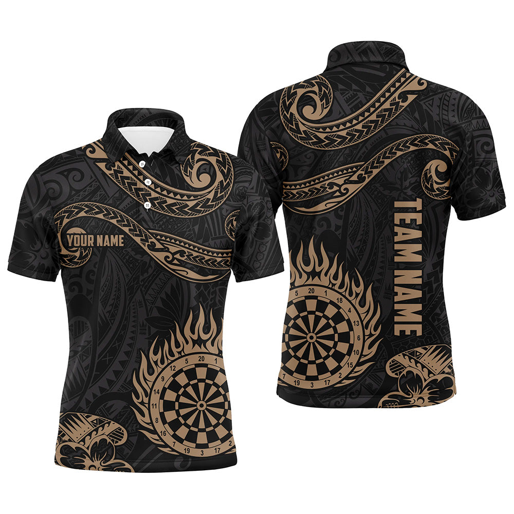 Personalized Golden Hawaiian Tribal Flame Darts Polo Shirt Custom Dart Jerseys For Men LDT0824