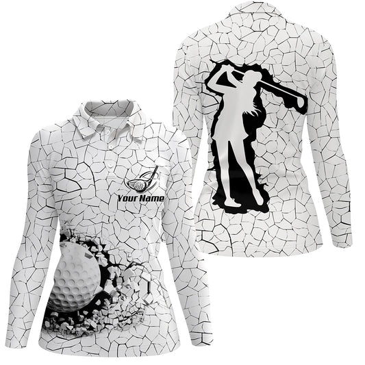 Golf Breaker Womens Polo Shirt, Custom Black And White Golf Shirts For Women, Cool Golf Gifts LDT0176