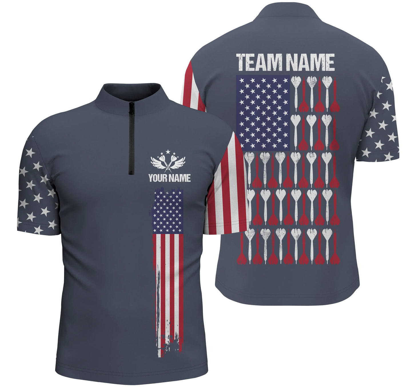 American Flag Navy Dart Quarter-Zip Shirt Custom Patriotic Darts Shirt For Men Dart Jersey LDT0509