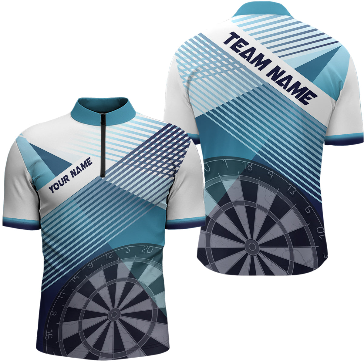 Silhouette White Blue Mens Dart Quarter Zip Shirt Personalized Cool Dart Jerseys For Men LDT0823