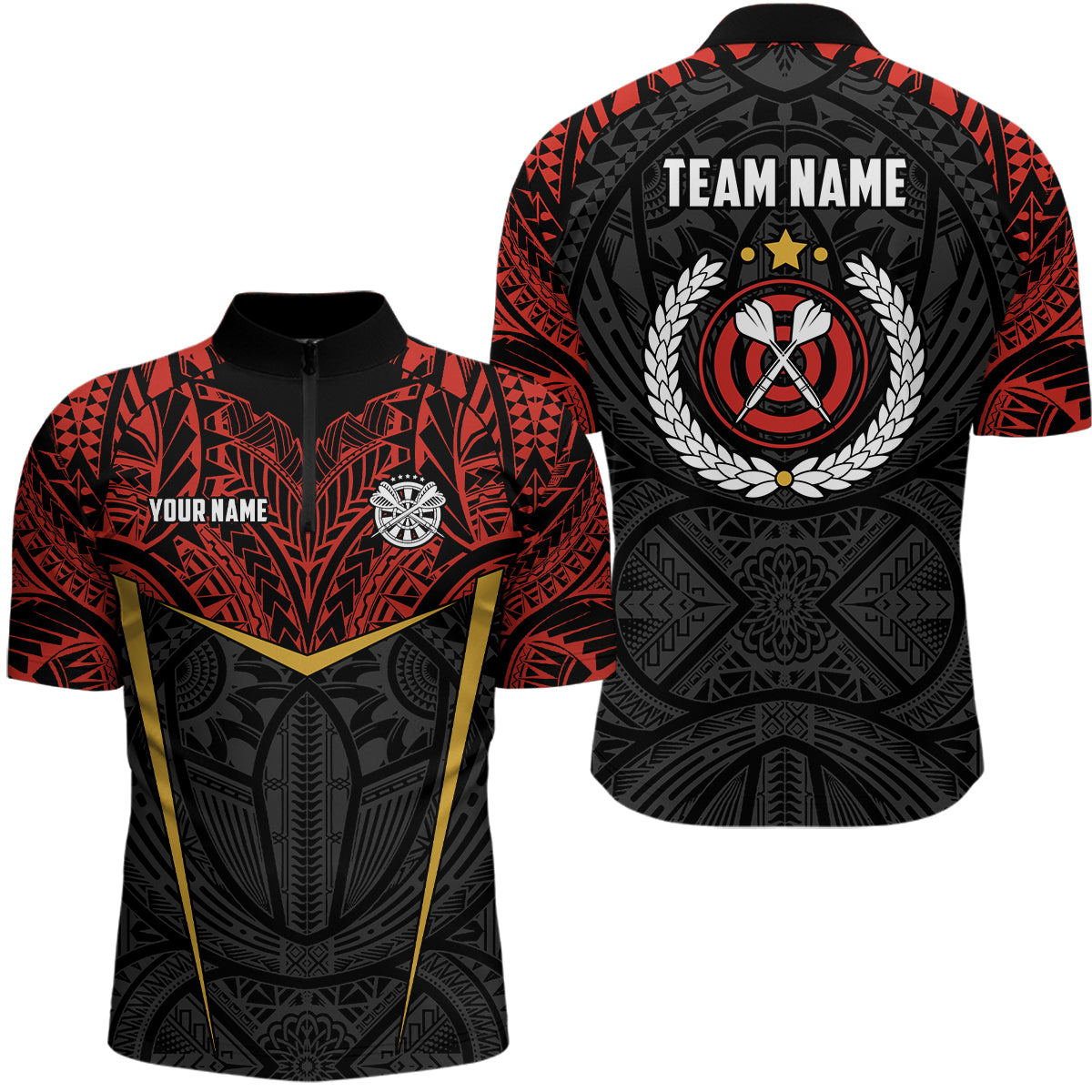 Personalized Red Yellow Tribal Pattern Darts Quarter Zip Shirt Custom Dart Jersey For Men LDT0826