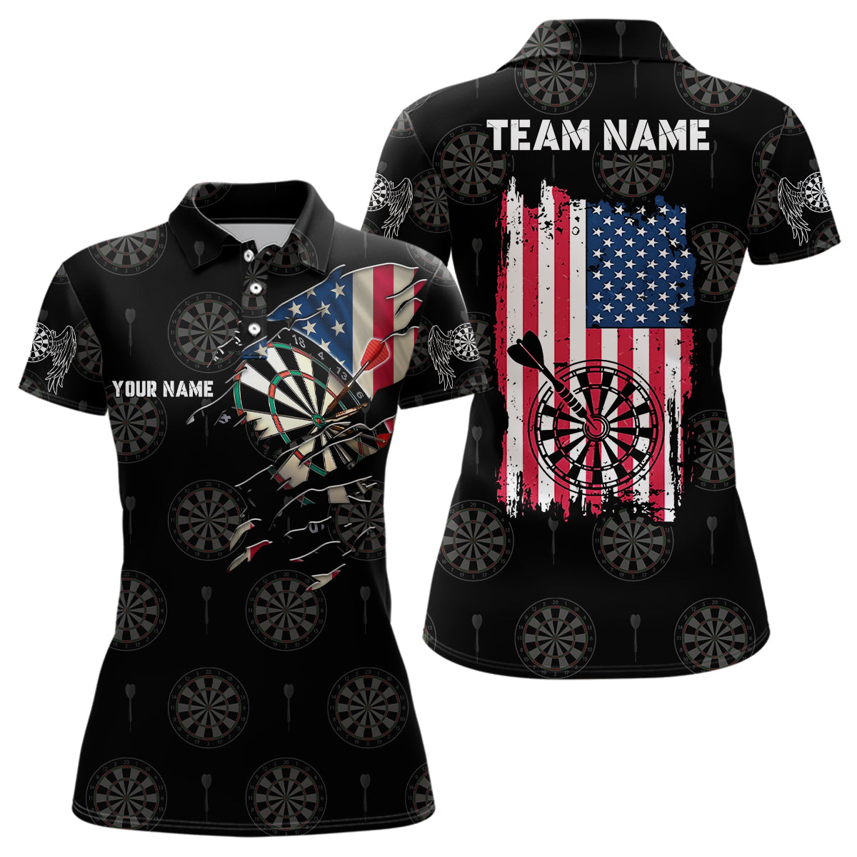 Personalized American Flag Darts Polo Shirt Retro Patriotic Dart Jersey For Women LDT0649