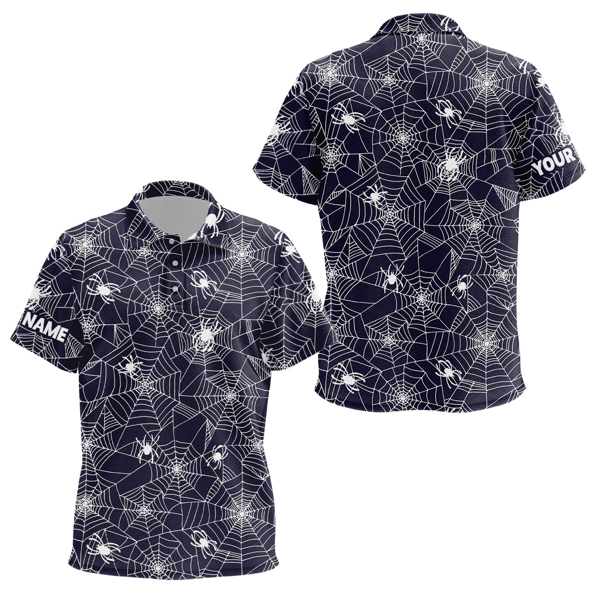 Spooky White Spiders On Cobweb Navy Halloween Golf Polo Shirts Custom Golf Gifts For Kid LDT0376