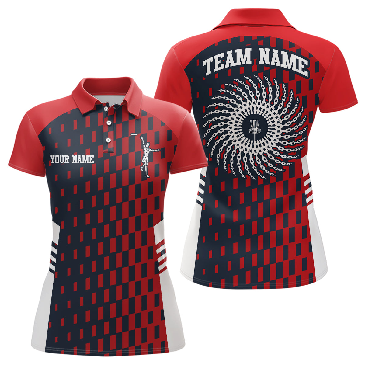 Womens Disc Golf Polo Shirt Red Navy Checkered Custom Disc Golf Shirts For Women Golf Gifts LDT0725