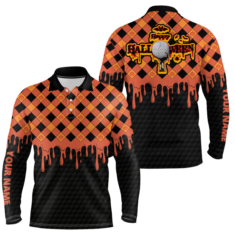 Happy Halloween Orange Pumpkin Mens Golf Polo Shirts Custom Skull Golf Shirts For Men Golf Gifts LDT0442