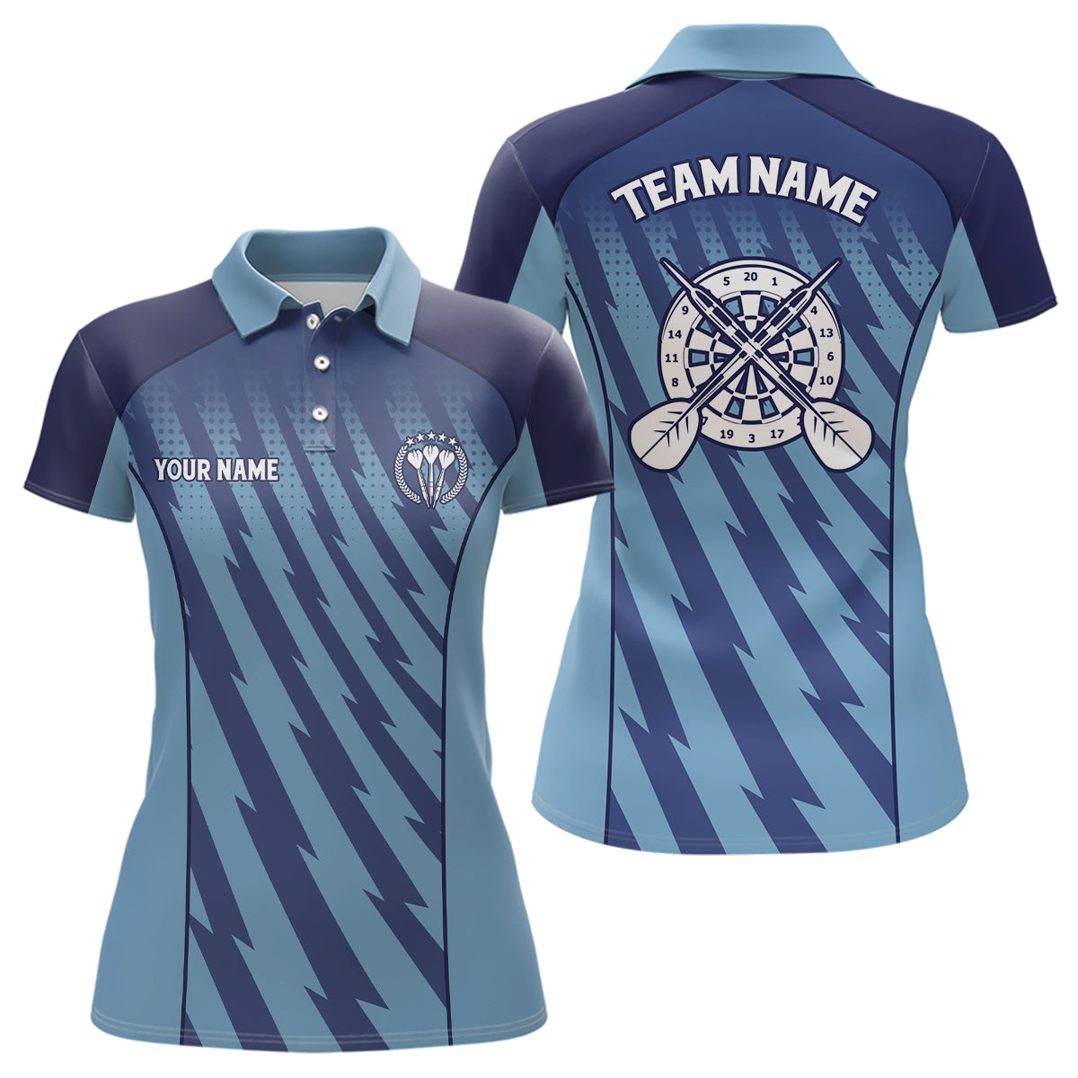 Personalized Gradient Blue Lightning Darts Polo Shirt Darts Shirt For Women Darts Jersey LDT0483