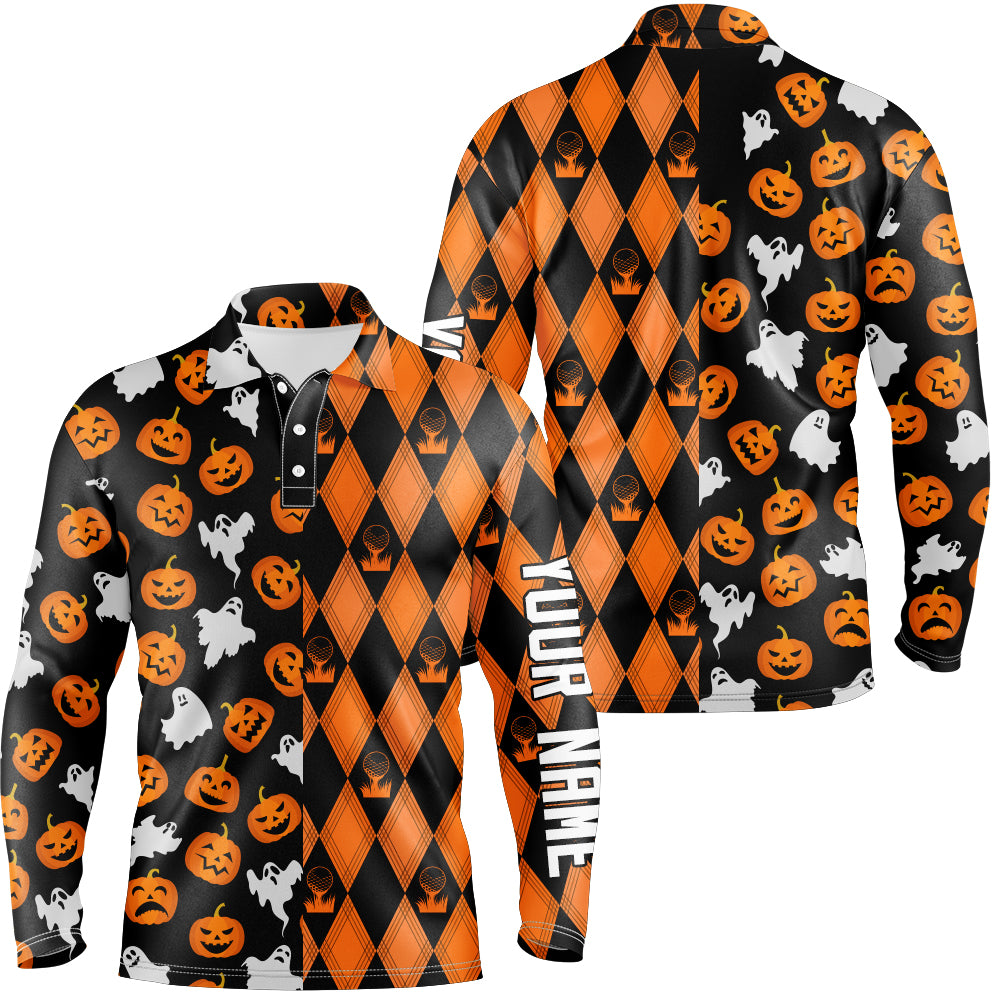 Halloween Boo Pumpkin Black Orange Argyle Mens Golf Polo Shirts Funny Golf Gifts For Men LDT0412