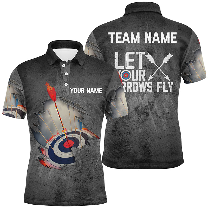 Personalized Let Your Arrows Fly Archery Polo Shirts For Men Flaming Arrow 3D Target Archery Shirts VHM0656