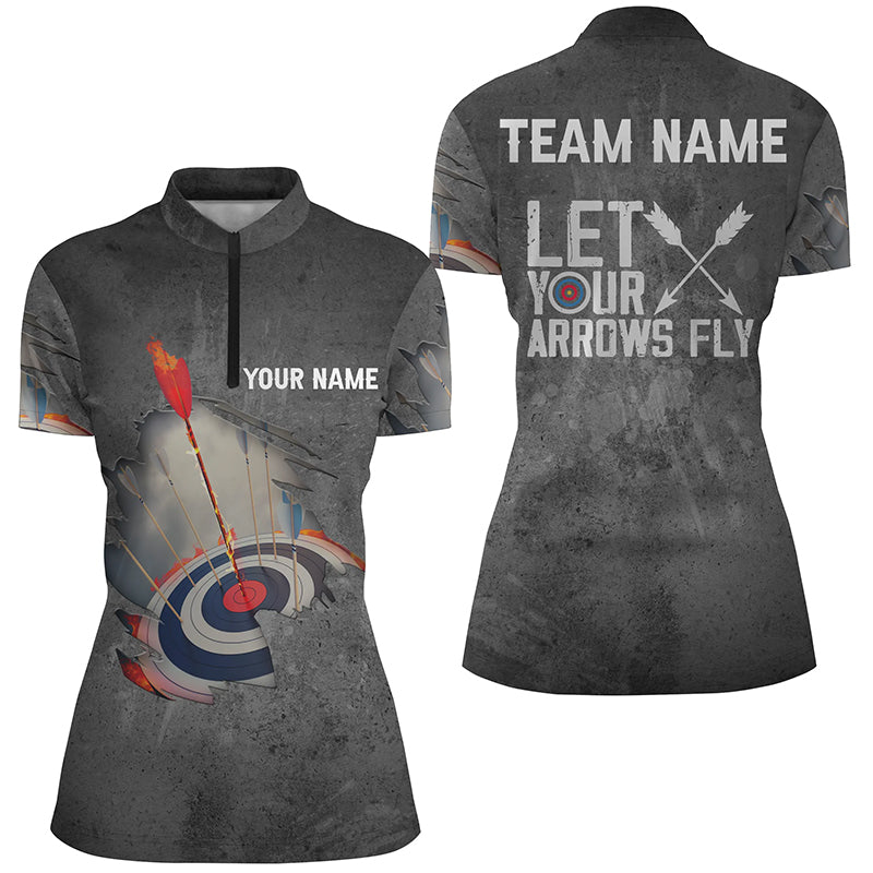Personalized Let Your Arrows Fly Archery Quarter-Zip Shirts For Women, Flaming Arrows Archery Shirts VHM0656