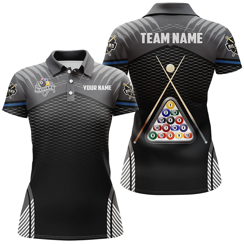 Personalized 8 Ball Billiards Sport Black 3D Polo Shirts For Women, Custom Billiard Balls Jerseys VHM0316