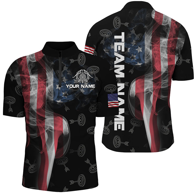 Personalized Vintage Smoke US Flag Archery Quarter-Zip Shirts For Men, Archery Targets Jerseys VHM0566