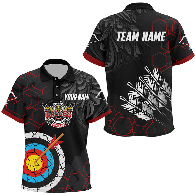 Personalized Red Black Eagle Archery Polo Shirts For Kids, Custom Retro Arrows Target Archery Shirts VHM0602