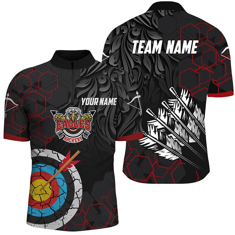 Personalized Red Black Eagle Archery Quarter-Zip Shirts For Men, Retro Arrows Target Archery Shirts VHM0602