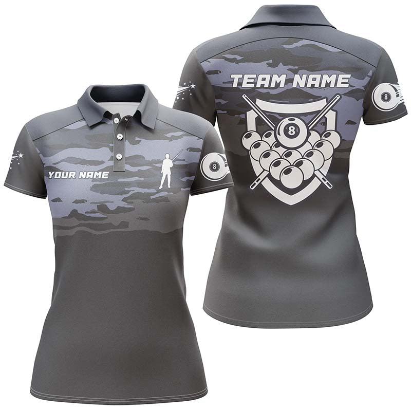 Personalized Silver Lighting 8 Ball Billiard 3D Polo Shirts For Women, Custom Pool Billiards Jerseys VHM0403