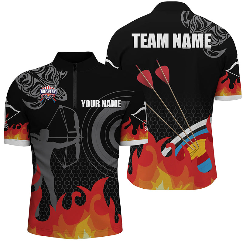Personalized Flame 3D Target Archery Silhouette Archer Quarter-Zip Shirts For Men, Archery Shirts VHM0624