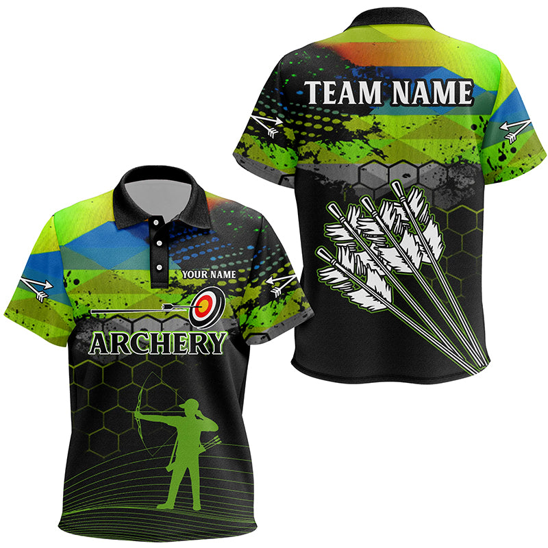 Personalized Green Colors 3D Arrows Archery Polo Shirts For Kids, Custom Silhouette Archer Shirts VHM0649